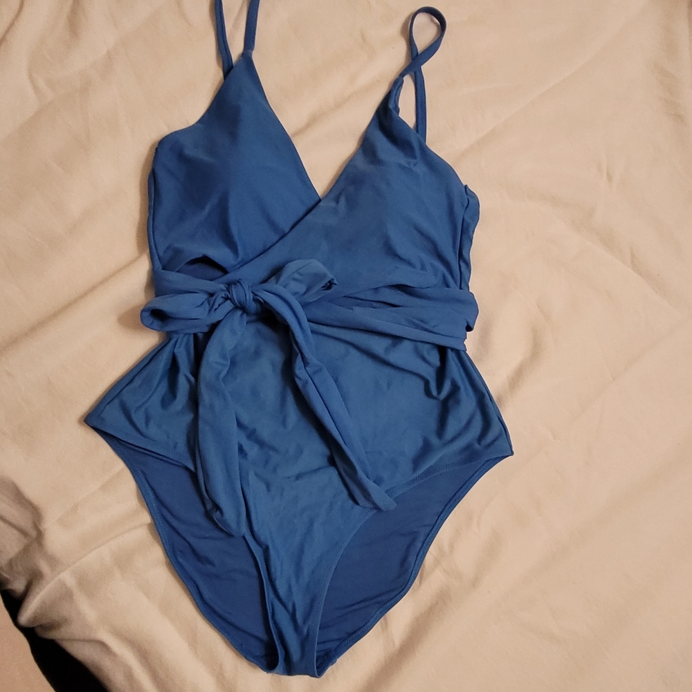Aerie blue one piece wrap swimsuit Large